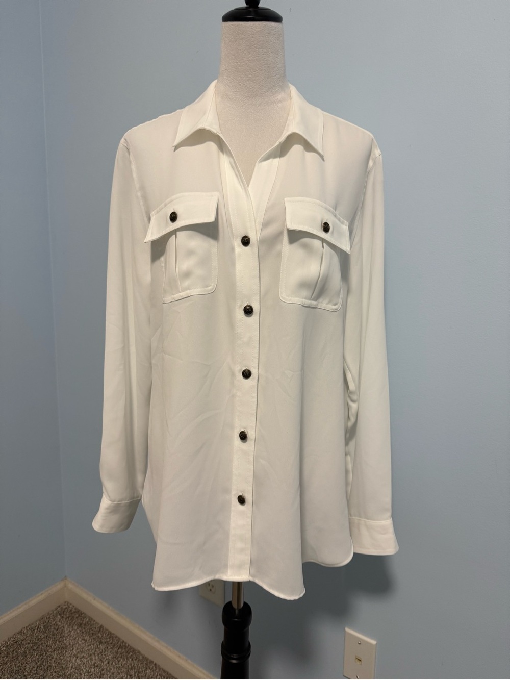 Karl Lagerfeld Paris Women’s Size L White Utility Button Down Blouse